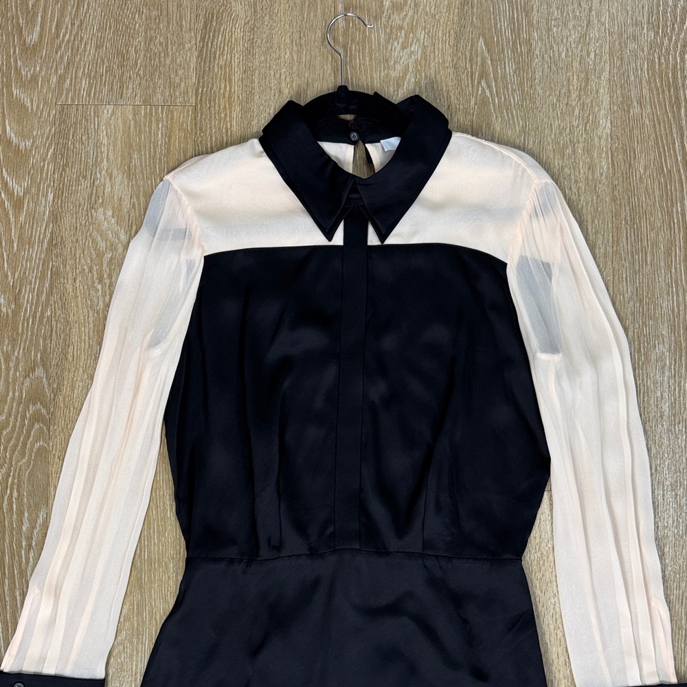 Reiss Veneto Color Block Midi Satin Sheer Long Sleeve Shirt Dress size 6 - Picture 6 of 11